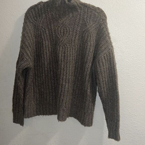 ✨AERIE Cable Mock Neck Laine Wool Grey Sz Medium Sweater✨ - Picture 4 of 7